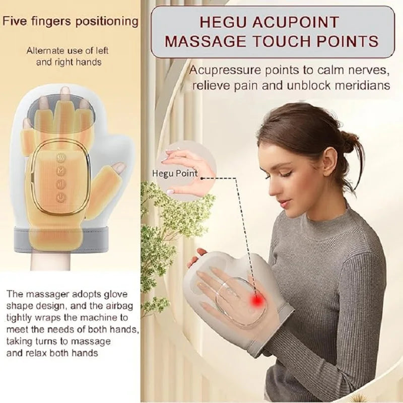 Hand Massager with Heat and Compression Electric Cordless Portable Wrist & Finger Massager 5-Level Adjustable Pressure Best Gift